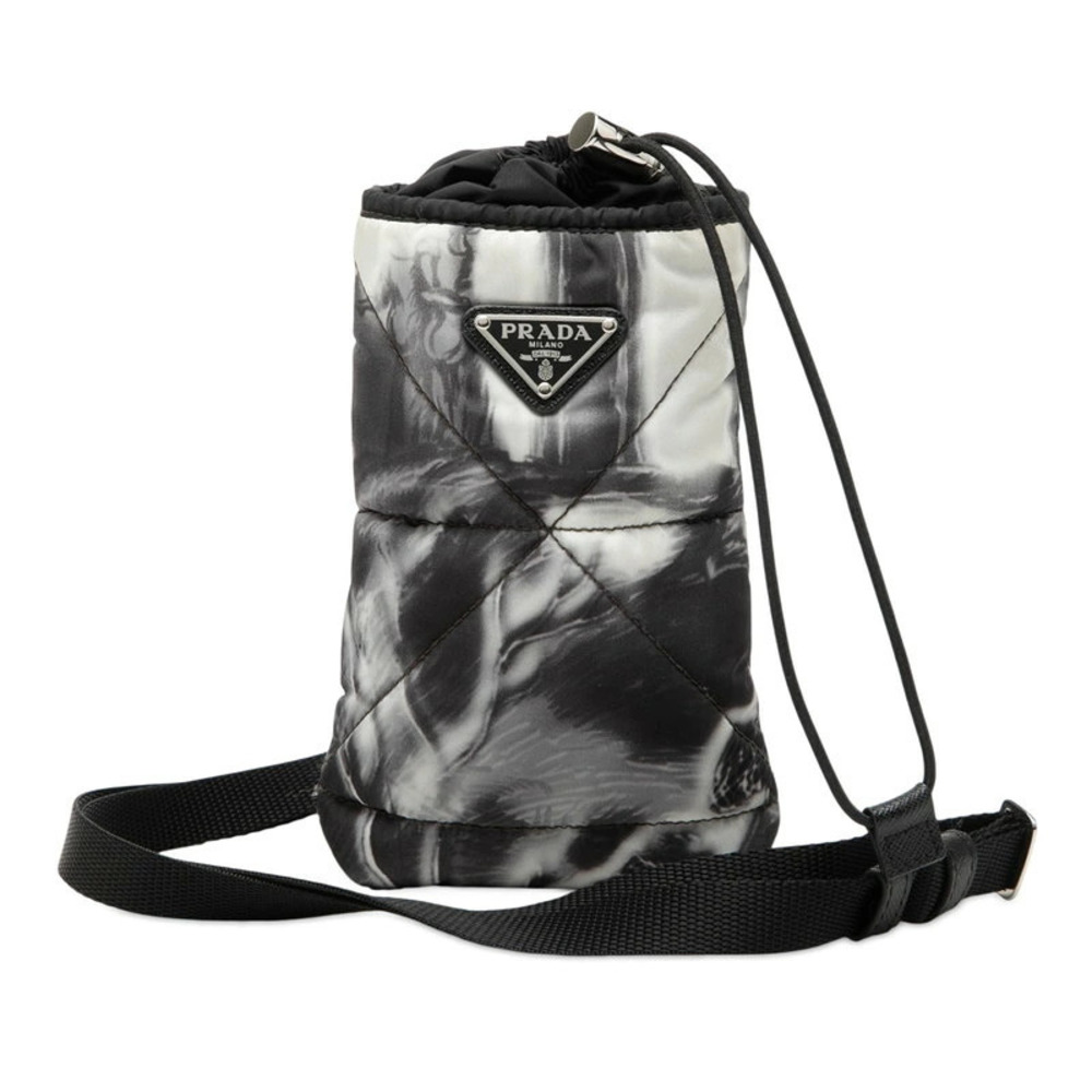 Prada Triangle Plate Re Neck Strap Smartphone Case White Black